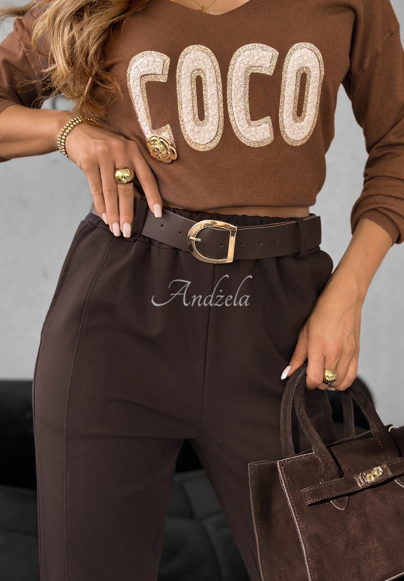 Viscose pants with belt Say When chocolate