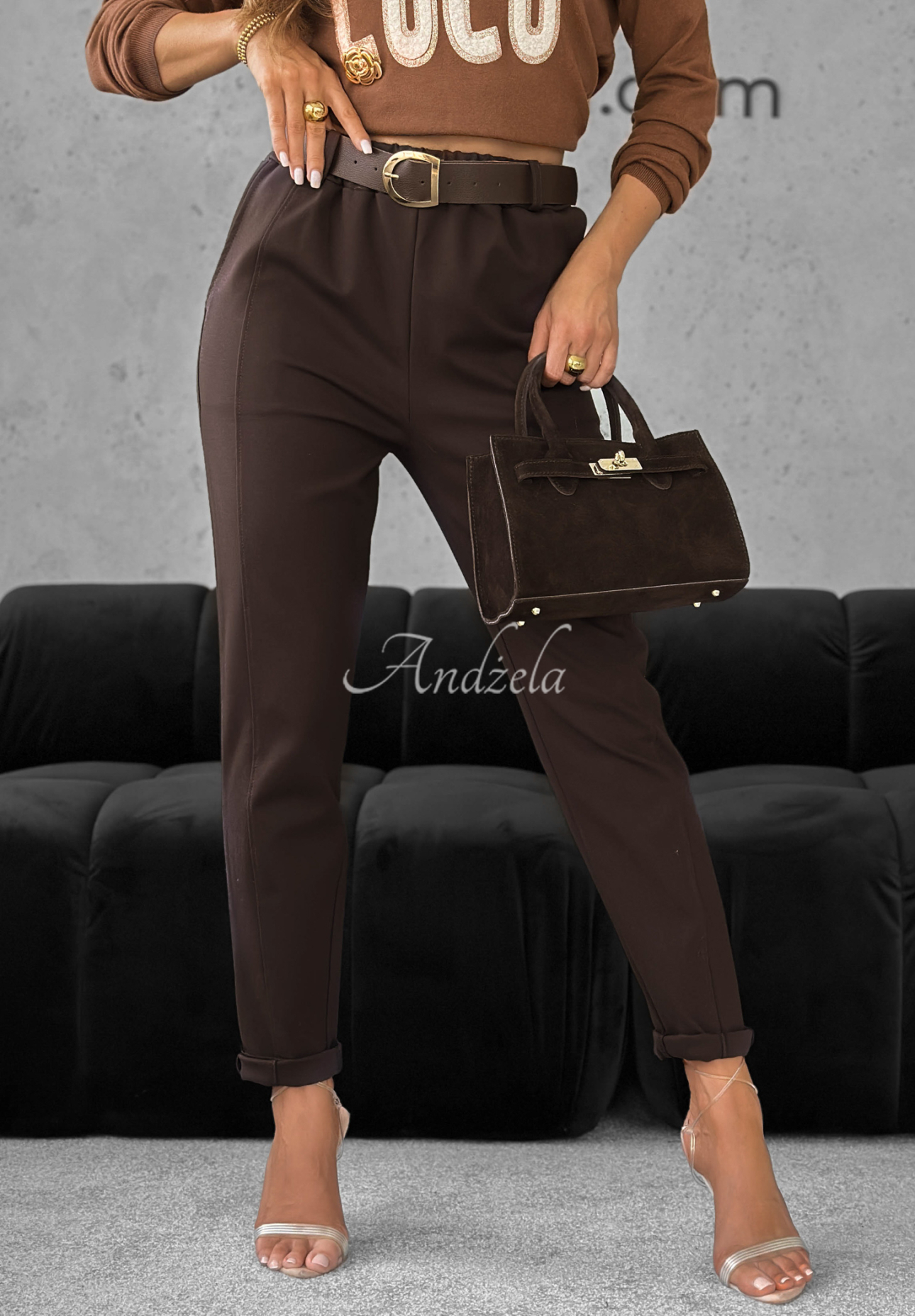 Viscose pants with belt Say When chocolate