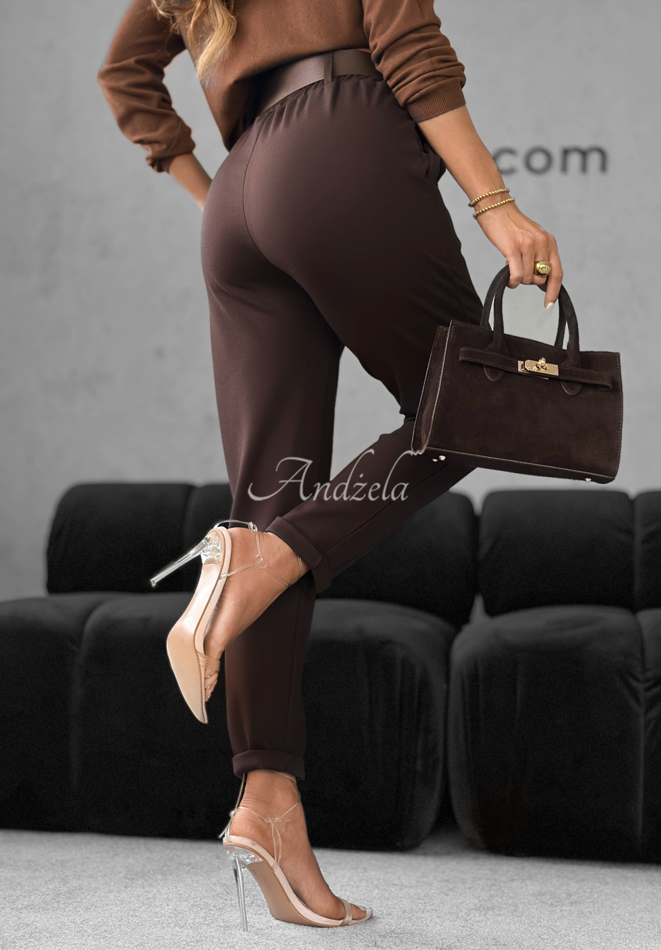 Viscose pants with belt Say When chocolate