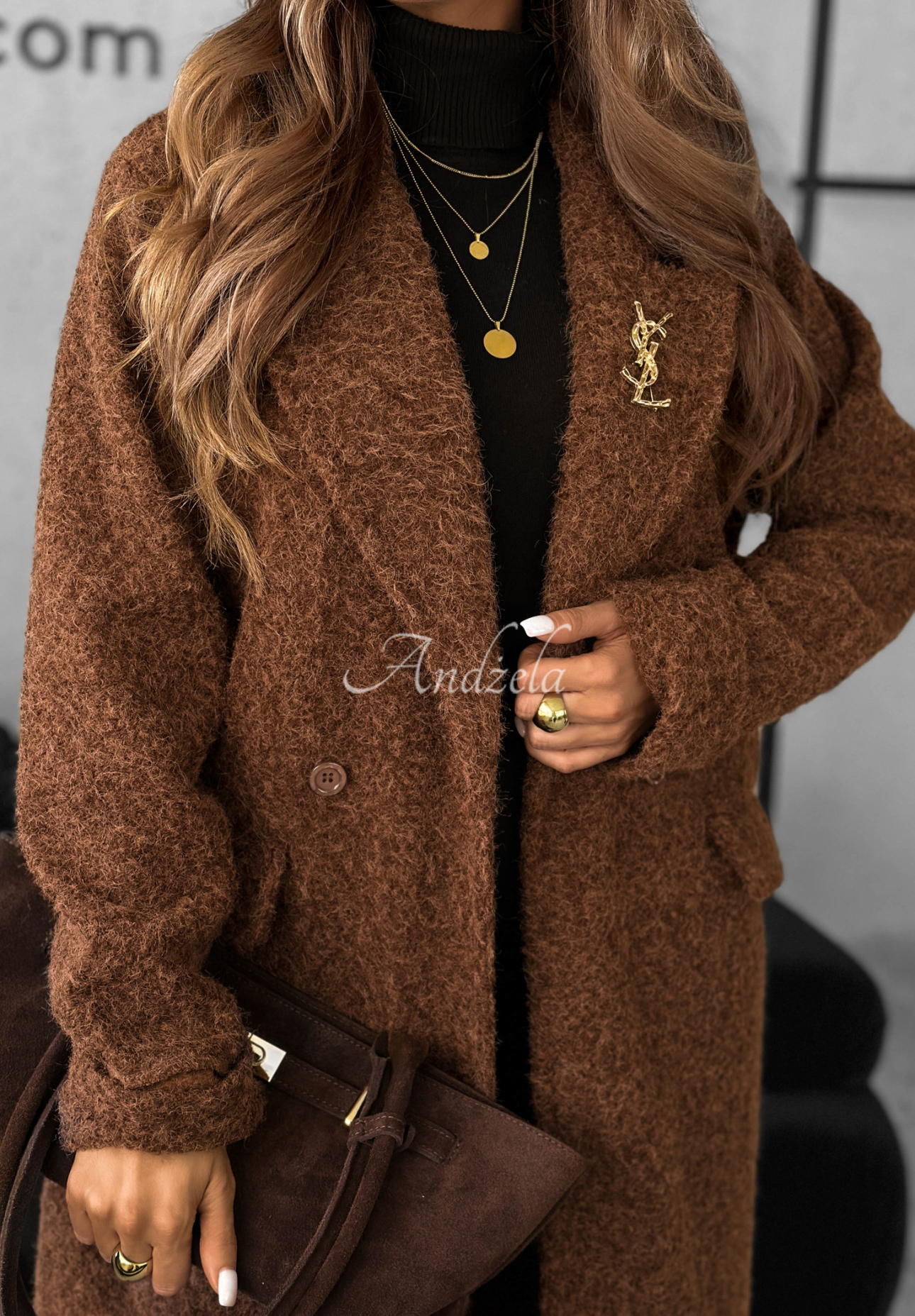 Długi płaszcz kożuszek City Of Bergen czekoladowy