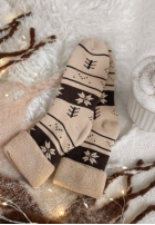 Długie skarpetki z nadrukiem Winter Steps beżowo-czekoladowe