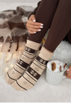 Długie skarpetki z nadrukiem Winter Steps beżowo-czekoladowe