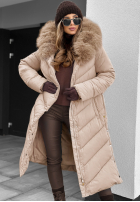 Długa pikowana kurtka z futerkiem Wintery Affection beżowa