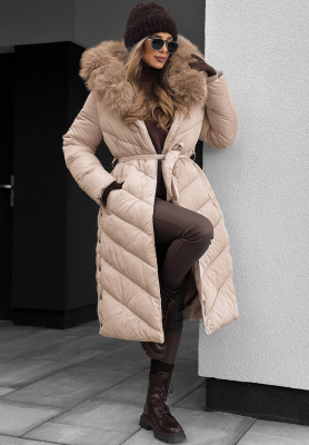 Long quilted jacket with fur by Wintery Affection beige
