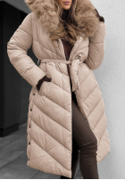 Długa pikowana kurtka z futerkiem Wintery Affection beżowa