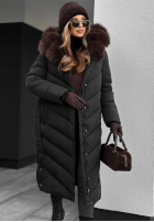 Długa pikowana kurtka z futerkiem Wintery Affection czarna