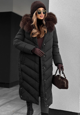 Long quilted jacket with fur by Wintery Affection black