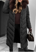 Długa pikowana kurtka z futerkiem Wintery Affection czarna