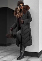 Długa pikowana kurtka z futerkiem Wintery Affection czarna