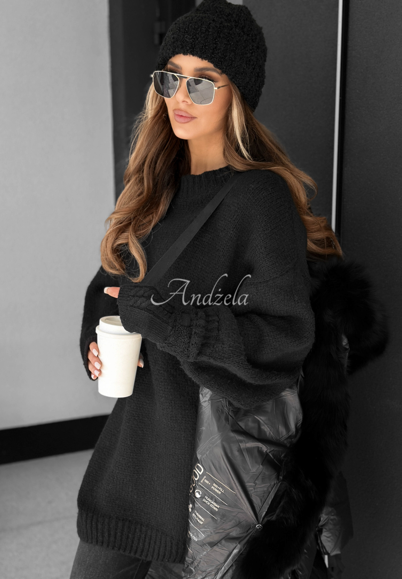 Down jacket with fur Zero Contact black