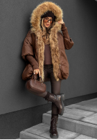 Puchowa kurtka z futerkiem Hello October czekoladowa