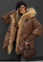 Puchowa kurtka z futerkiem Hello October czekoladowa