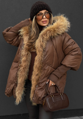 Hello October quilted fur jacket chocolate