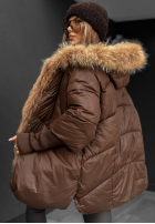 Puchowa kurtka z futerkiem Hello October czekoladowa