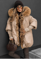 Długa kurtka z futerkiem Hello October beżowa