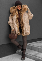 Długa kurtka z futerkiem Hello October beżowa