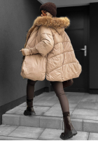 Długa kurtka z futerkiem Hello October beżowa