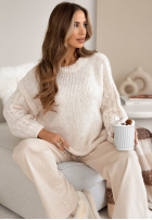 Sweter z plecionymi rękawami Braided Twirls beżowy