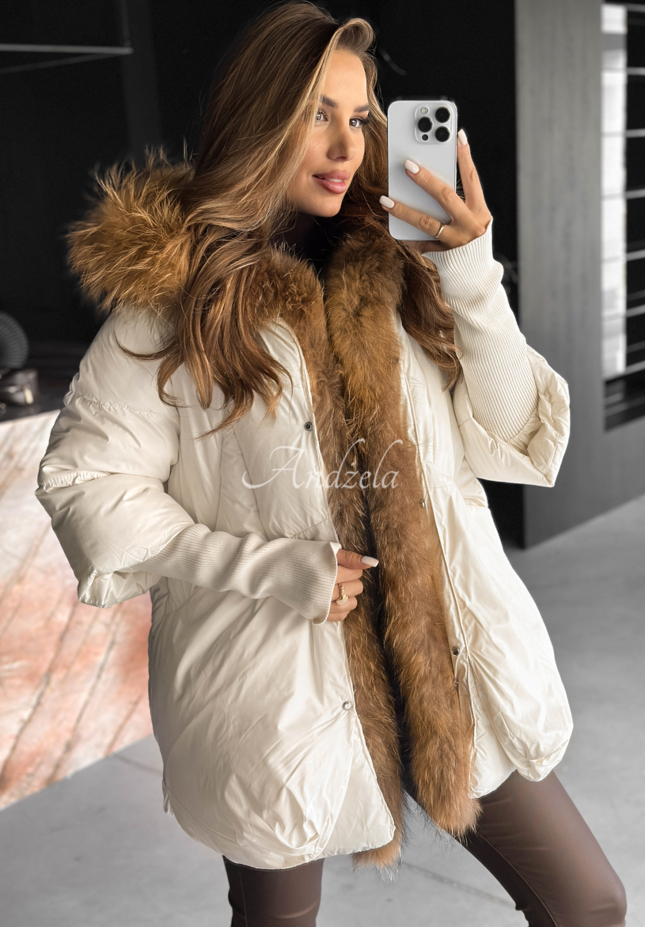 Quilted jacket with fur Hello October ecru