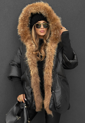 Quilted jacket with fur Hello October black