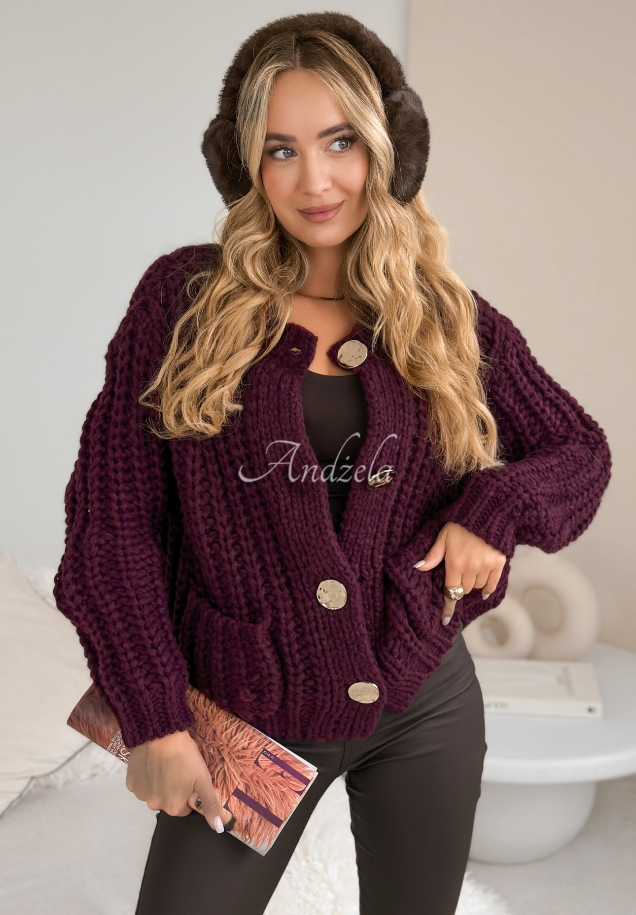 Short cardigan with buttons Autumn Lovers burgundy