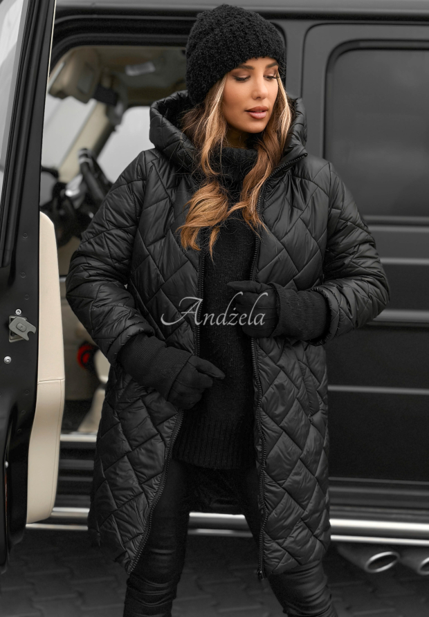 Forest Walk long quilted jacket black - Andżela Online Store