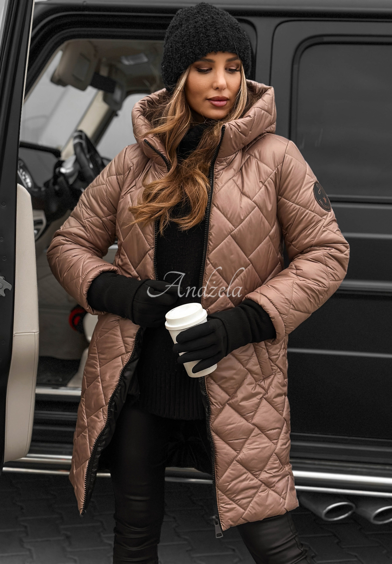 Long quilted jacket Forest Walk mocha