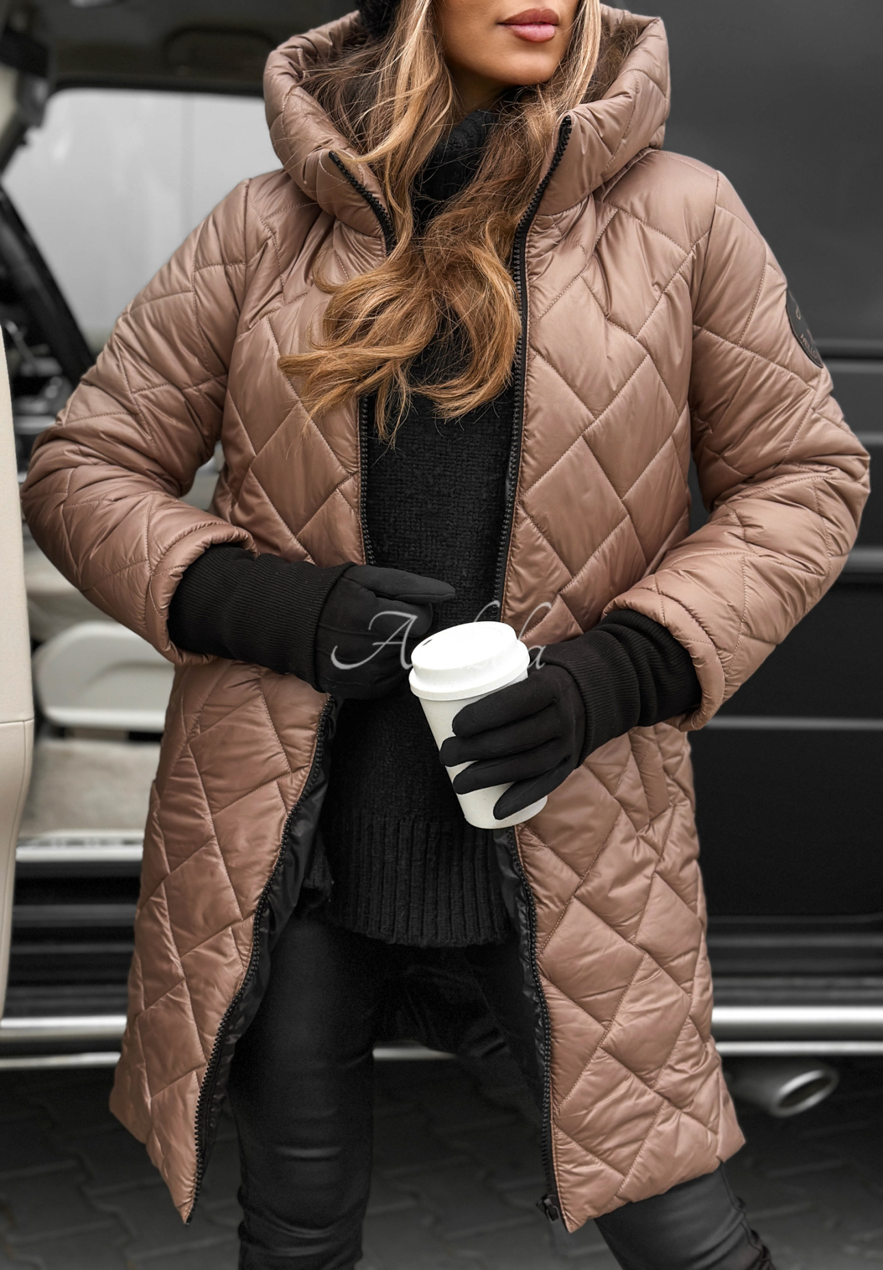 Long quilted jacket Forest Walk mocha