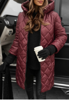 Długa pikowana kurtka Forest Walk burgundowa