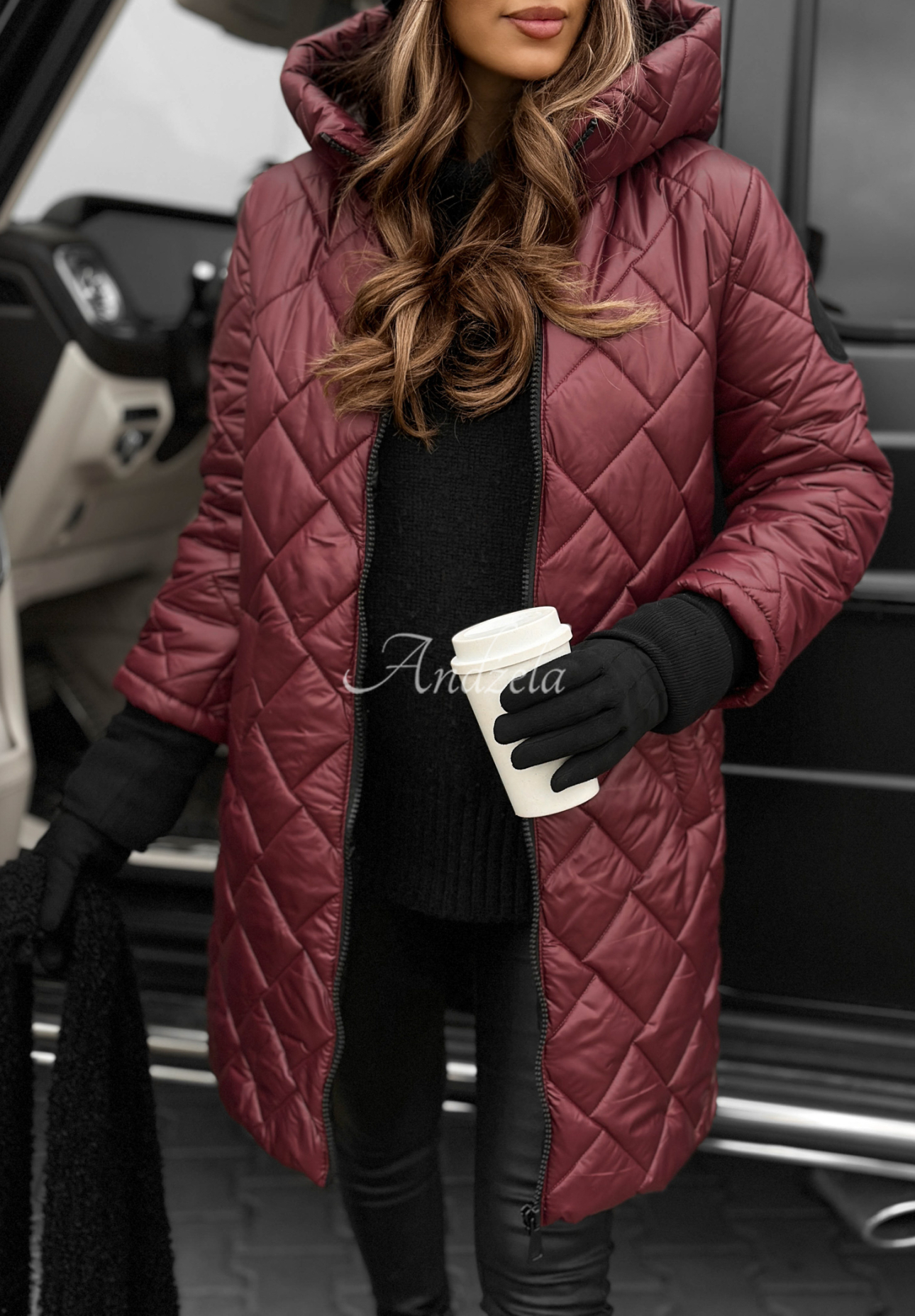 Forest Walk long quilted jacket burgundy