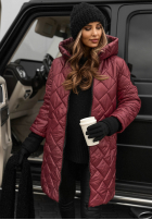 Długa pikowana kurtka Forest Walk burgundowa