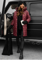 Długa pikowana kurtka Forest Walk burgundowa