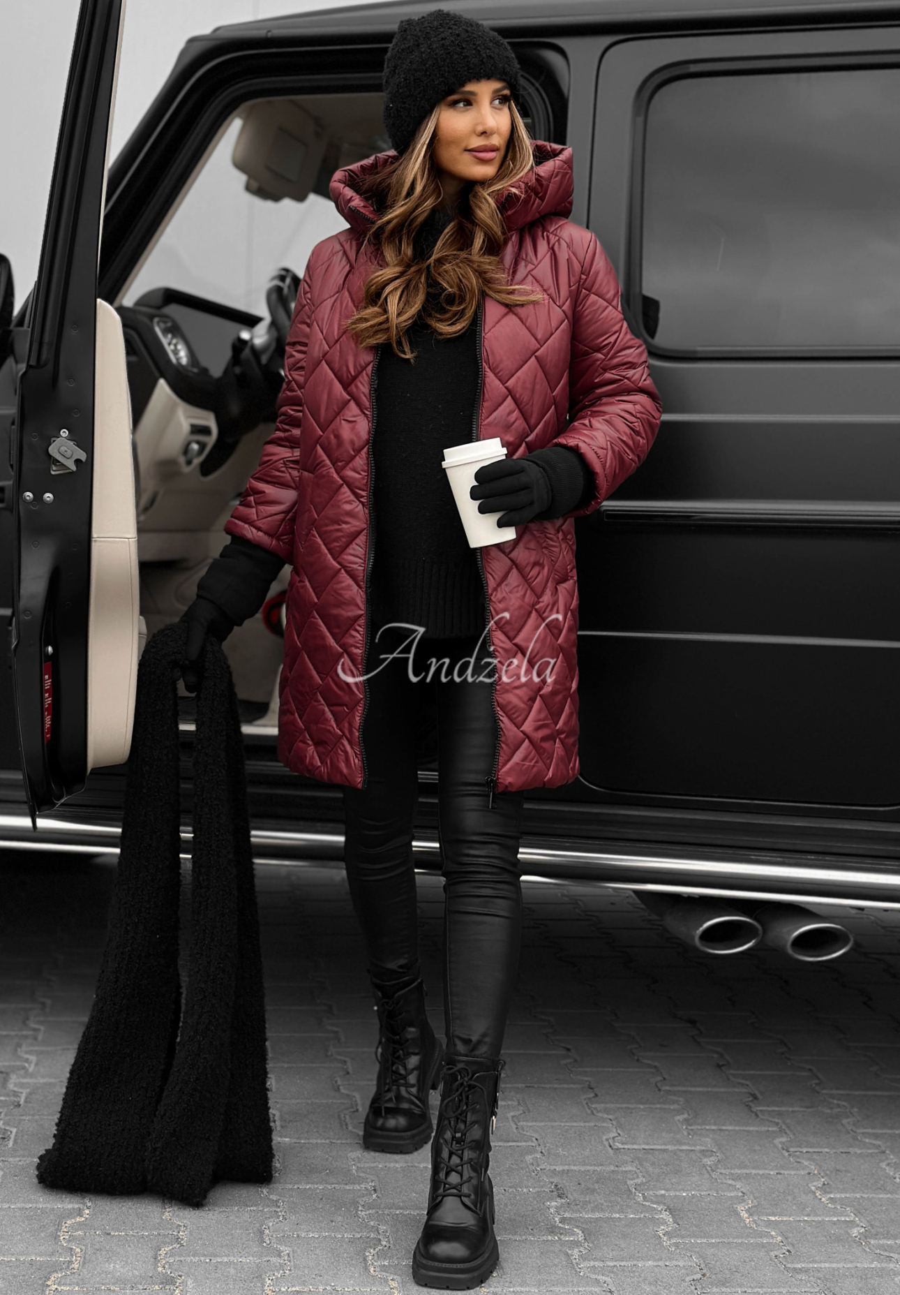 Forest Walk long quilted jacket burgundy