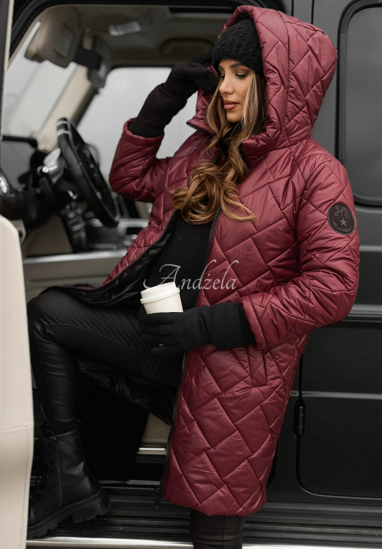 Forest Walk long quilted jacket burgundy