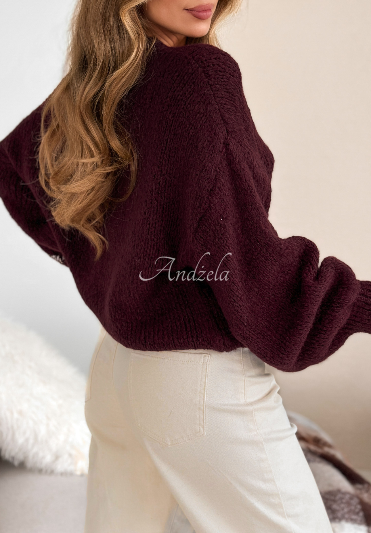 Sweter oversize z wełną Pink Mountain burgundowy