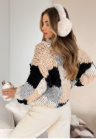Ozdobnie pleciony sweter Cozy Cuddles różowo-beżowy