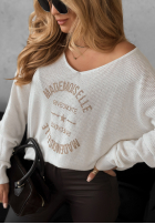 Lekki sweter z nadrukiem Miss Mademoiselle ecru