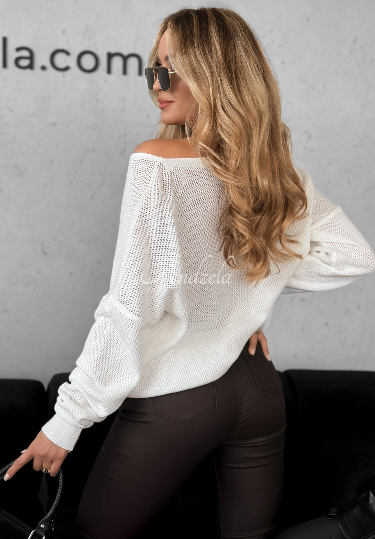 Wiskozowy sweter z nadrukiem Miss Mademoiselle ecru