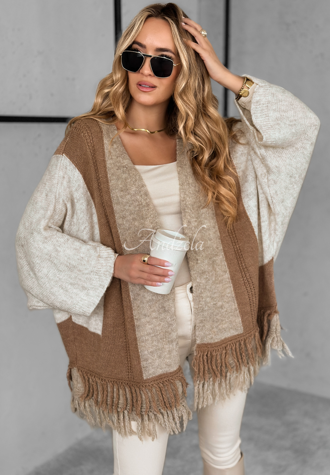 Kardigan oversize z wełną i wiskozą Quiet Mornings beżowy