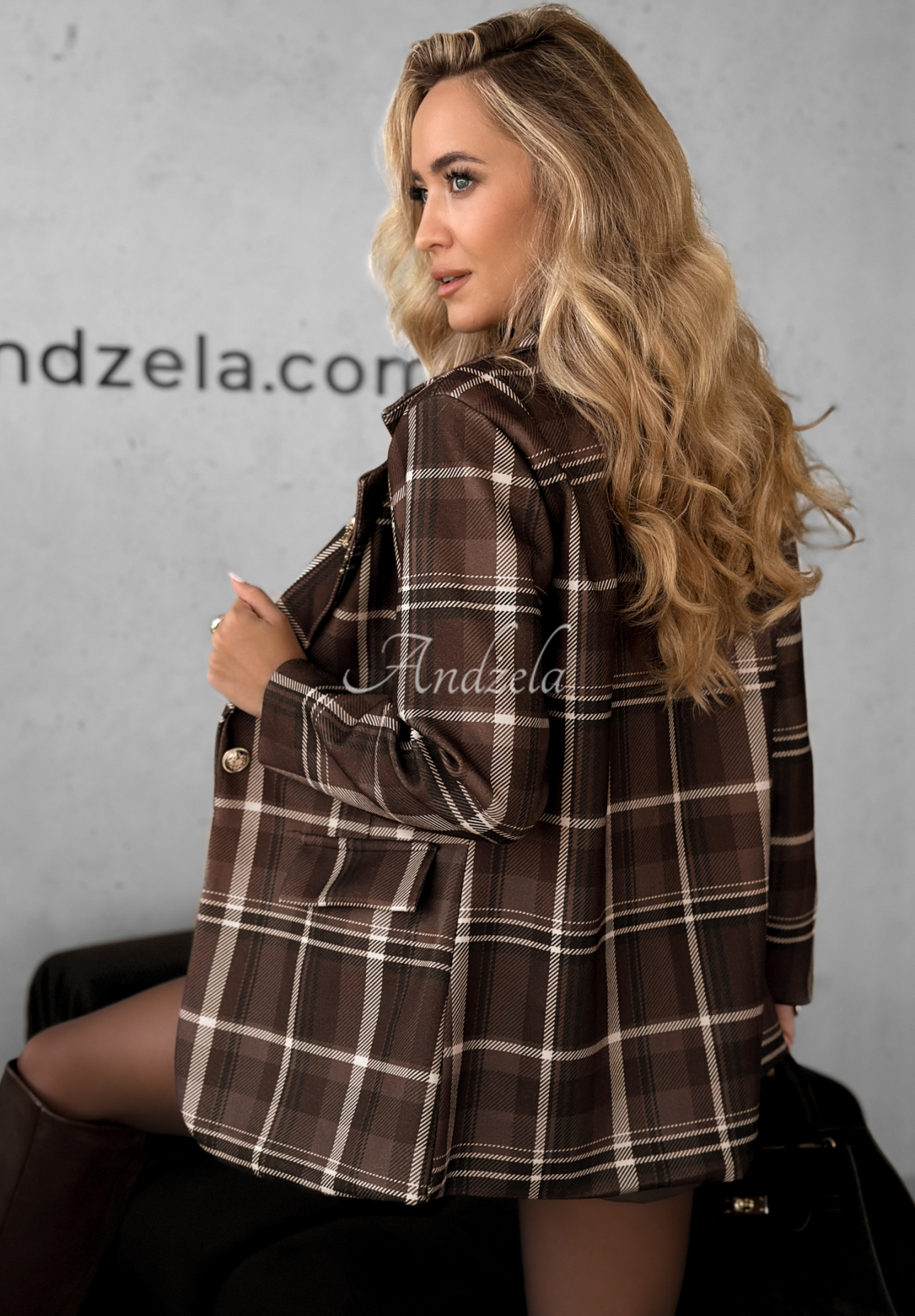 Let Me Know chocolate check jacket