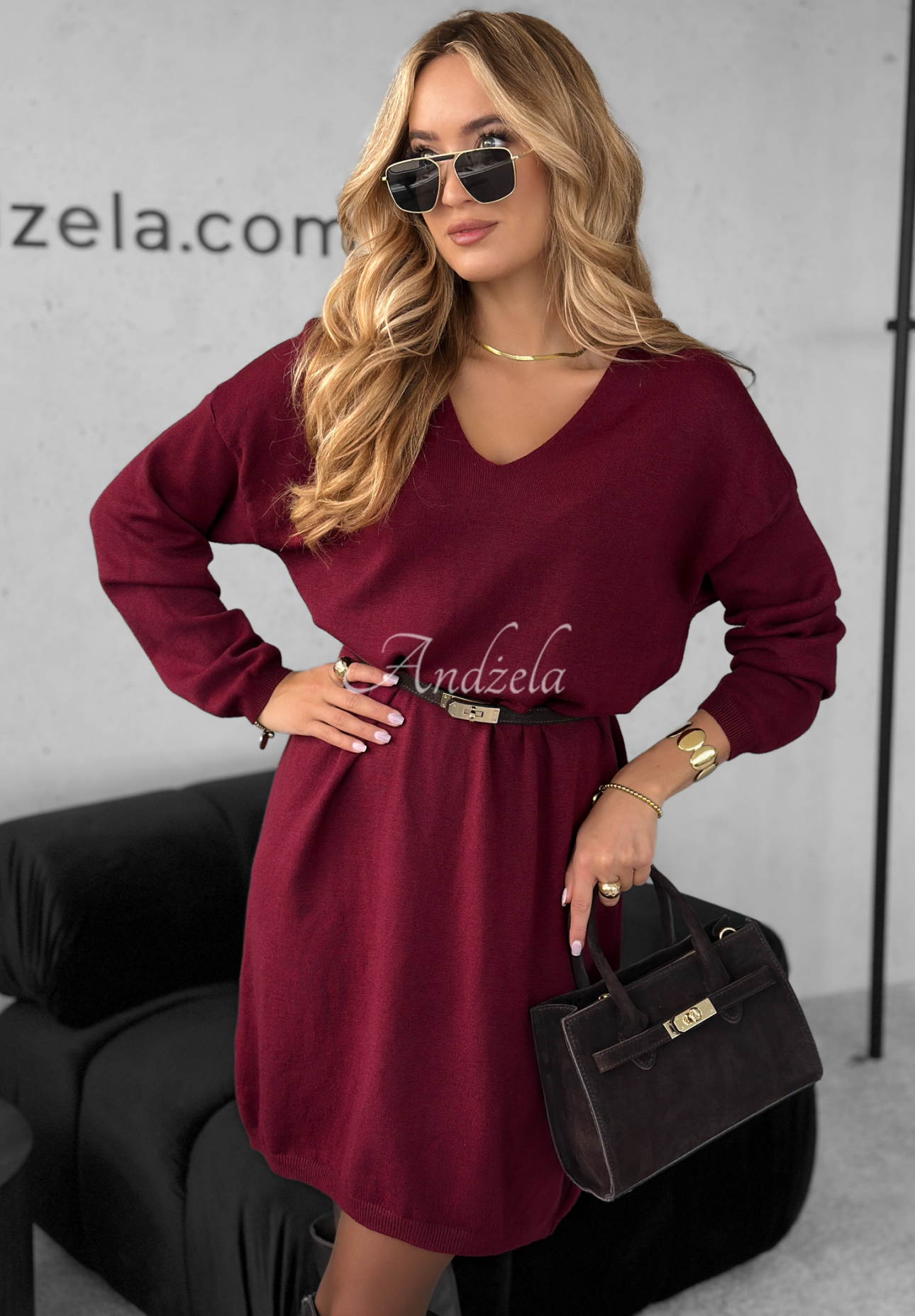 Knitted dress with viscose and cashmere You Decide burgundy