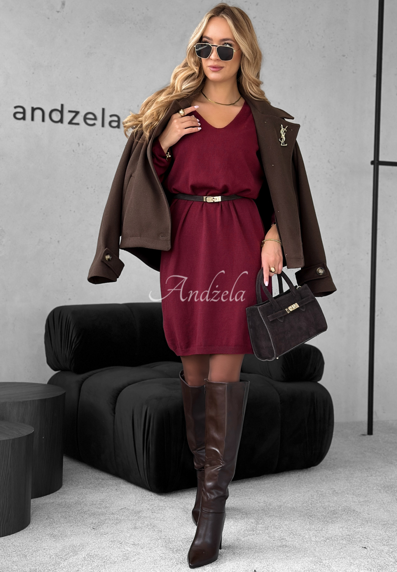 Knitted dress with viscose and cashmere You Decide burgundy