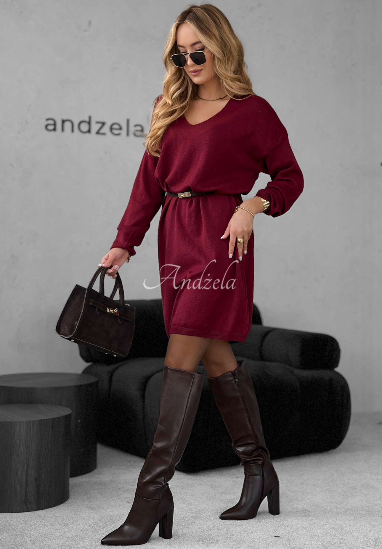 Knitted dress with viscose and cashmere You Decide burgundy