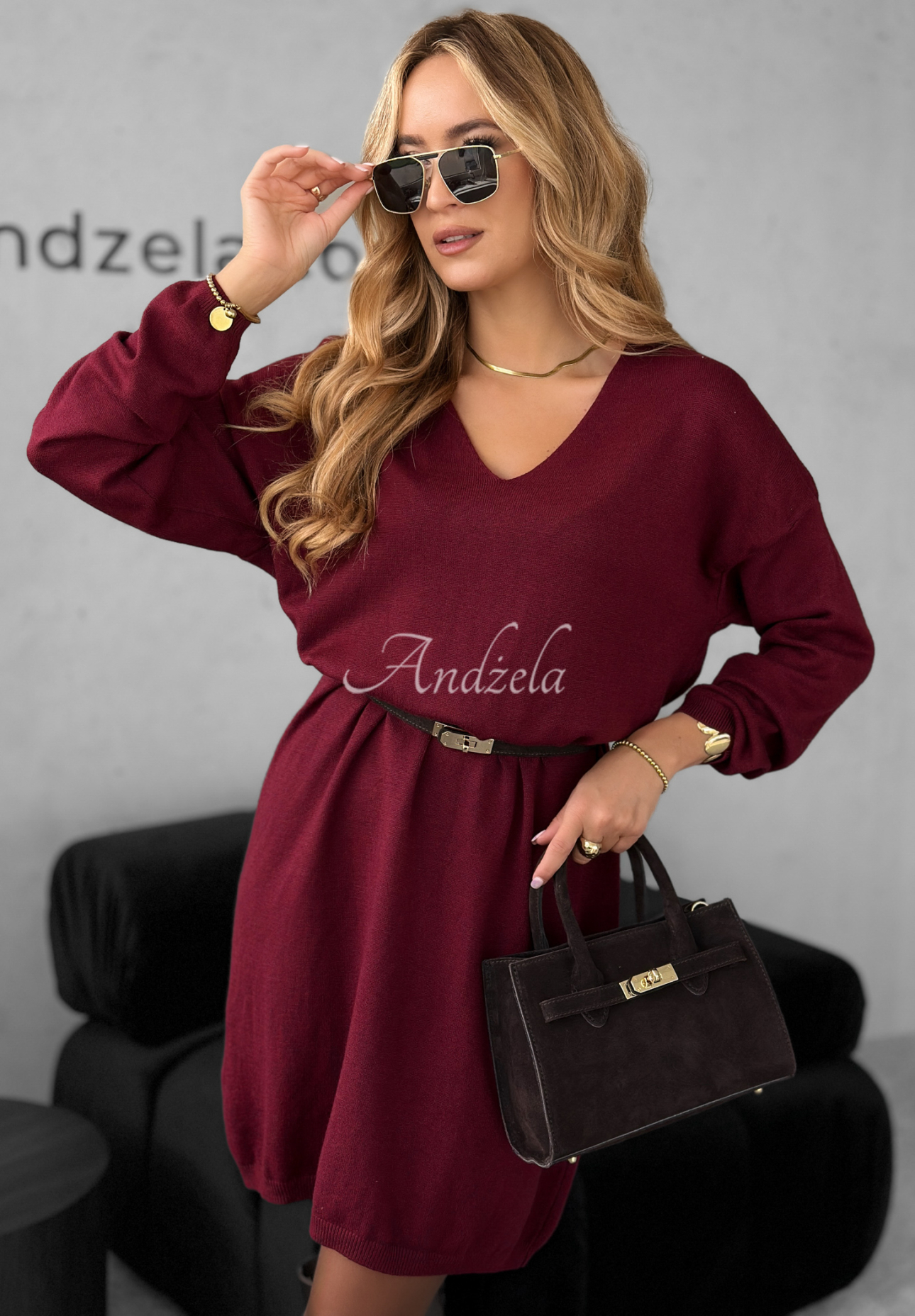 Knitted dress with viscose and cashmere You Decide burgundy