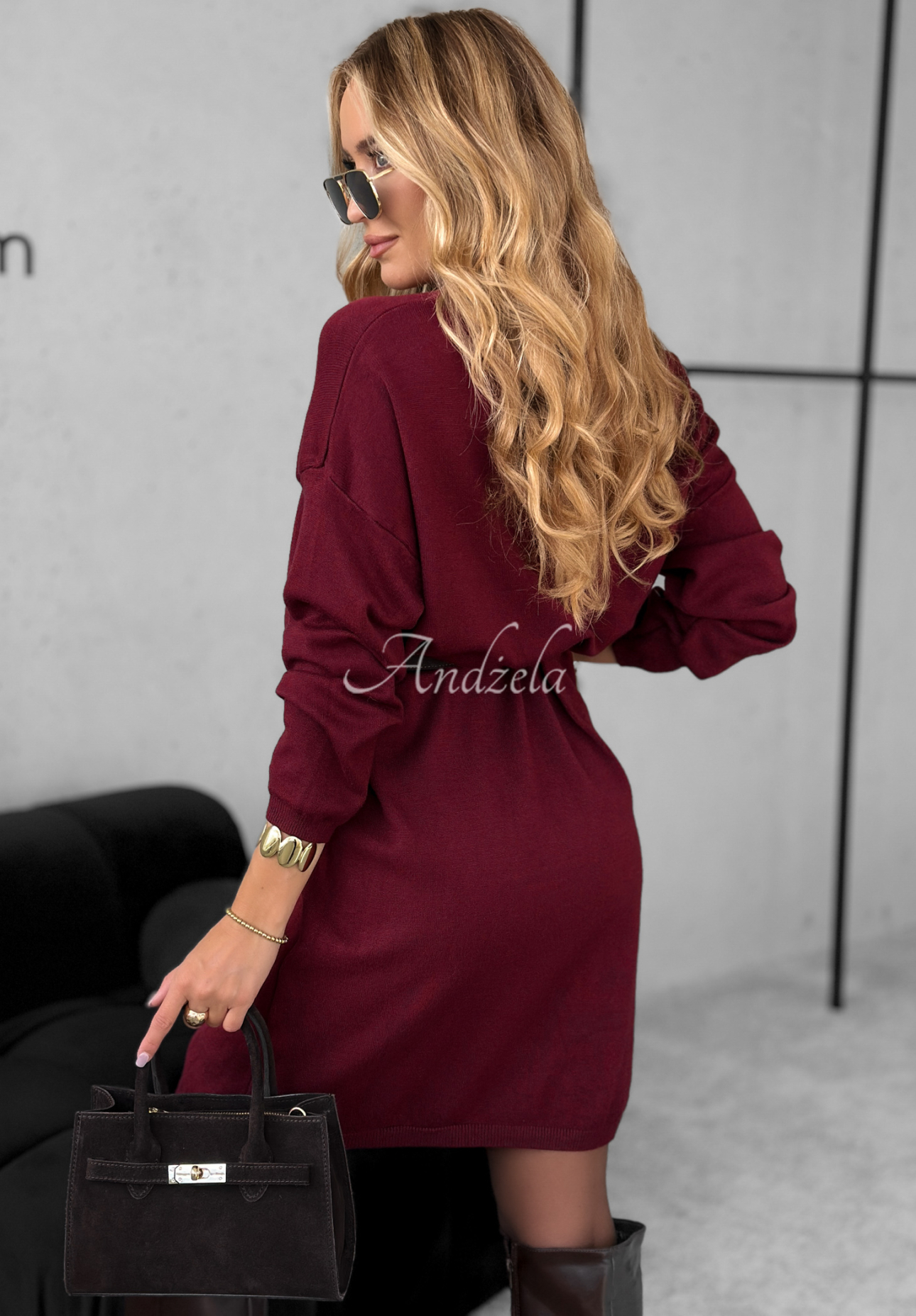 Knitted dress with viscose and cashmere You Decide burgundy