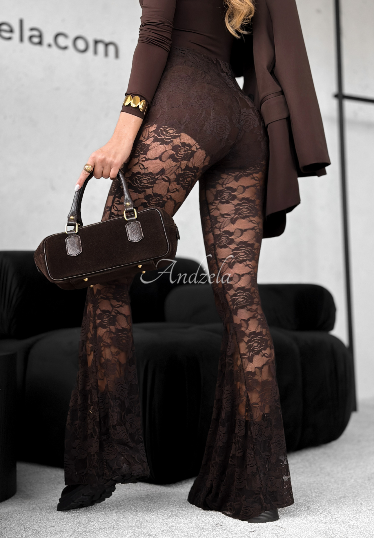 Lace bell-bottom pants Autumn in Paris chocolate
