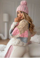 Ozdobnie pleciony sweter Cozy Cuddles różowo-beżowy