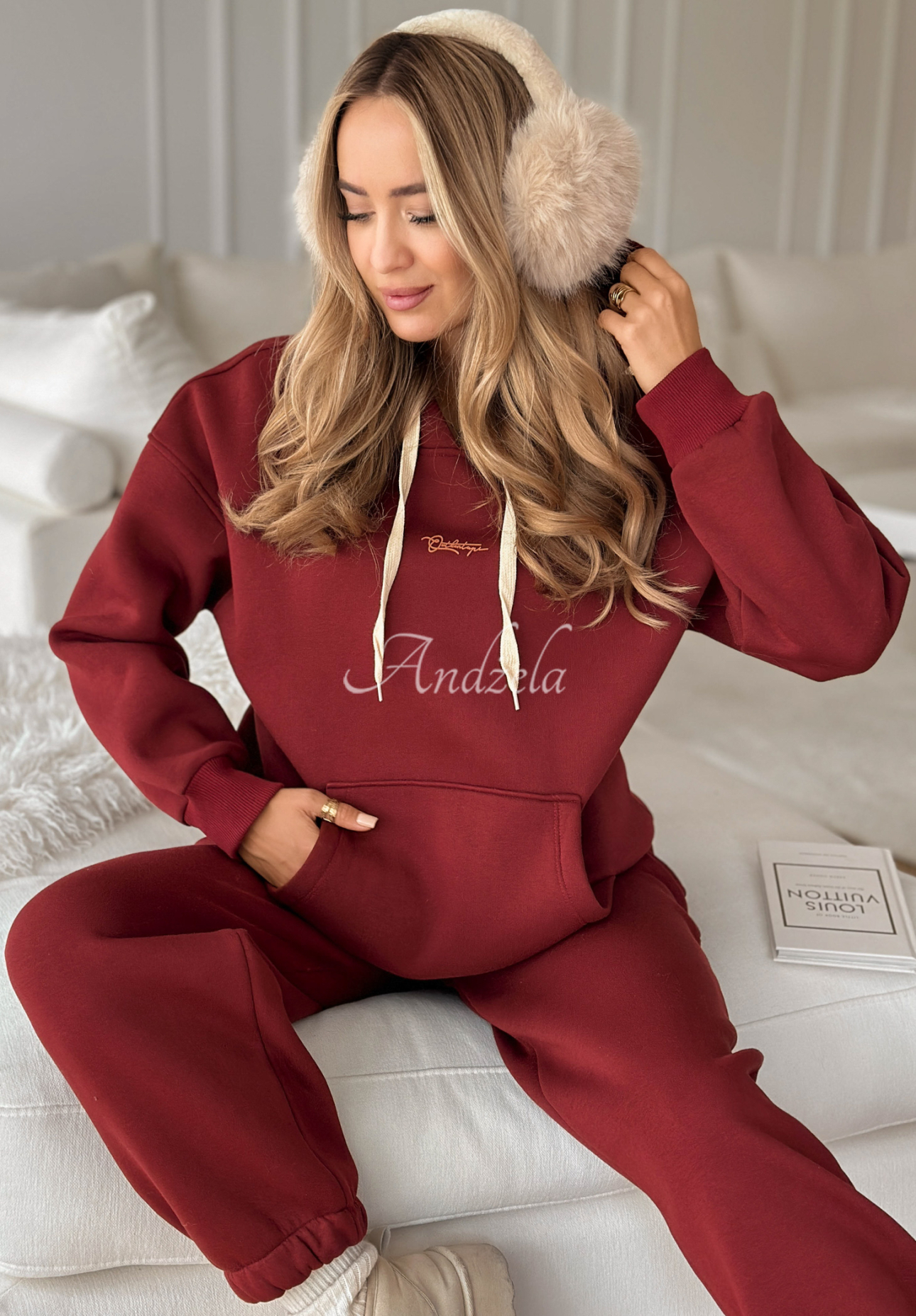 Komplet dresowy bluza i spodnie She Did That burgundowy