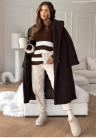 Sweter w paski One Way Ticket czekoladowy