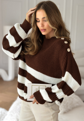 Sweter w paski One Way Ticket czekoladowy